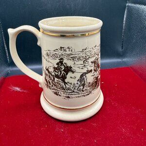 VTG Teleflora cowboy western scene porcelain beer stein mug.